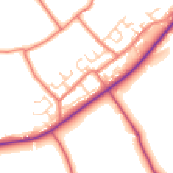 Daytime road noise heatmap for BB12 9DZ