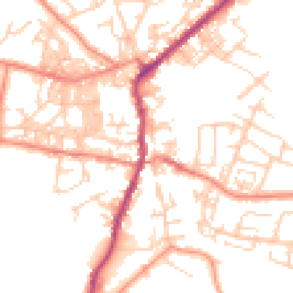Daytime road noise heatmap for BD20 0AL