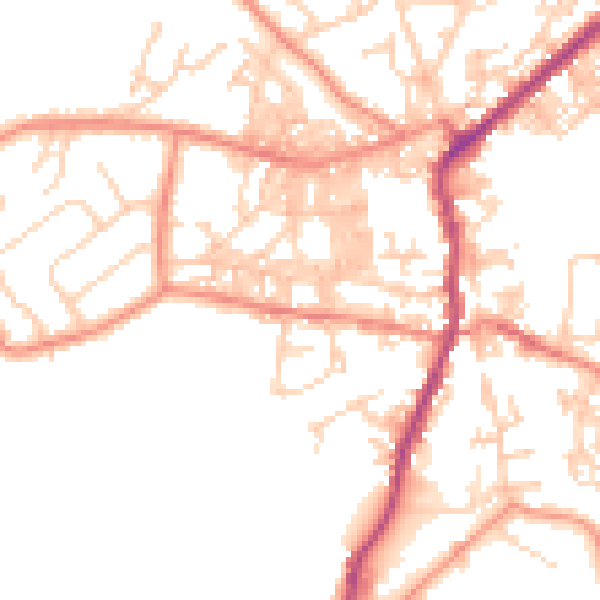 Daytime road noise heatmap for BD20 0DJ