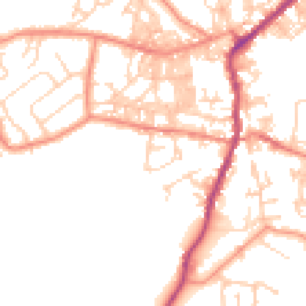 Daytime road noise heatmap for BD20 0DQ