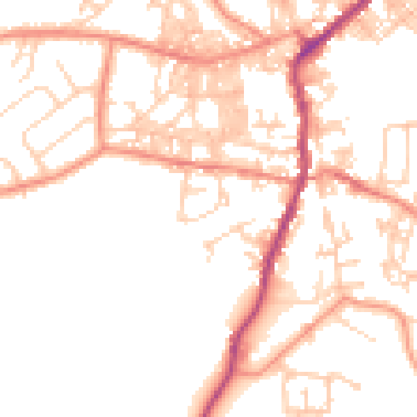 Daytime road noise heatmap for BD20 0DT