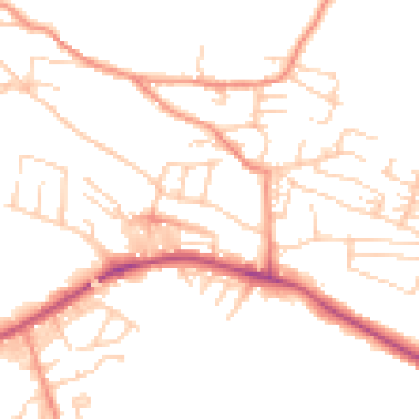 Daytime road noise heatmap for BD20 5AU