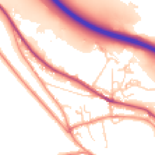 Daytime road noise heatmap for BD20 6DT