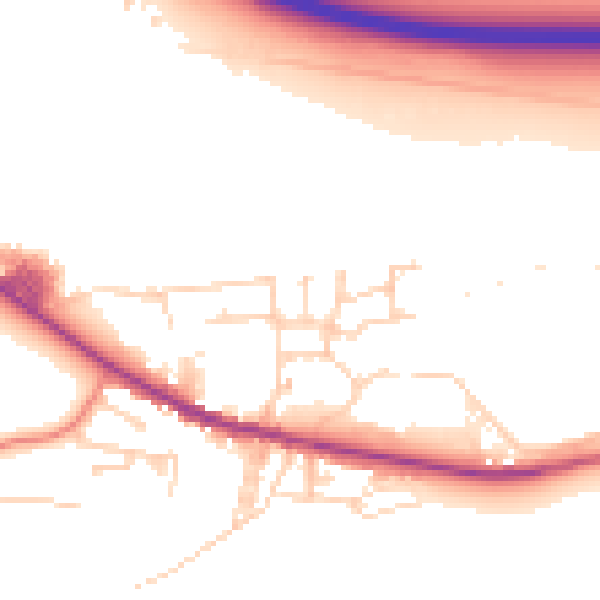 Daytime road noise heatmap for BD20 8BZ