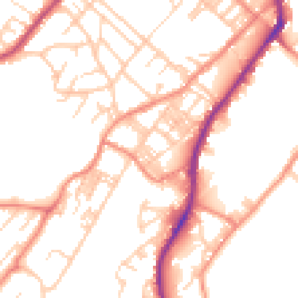 Daytime road noise heatmap for BD21 1BS