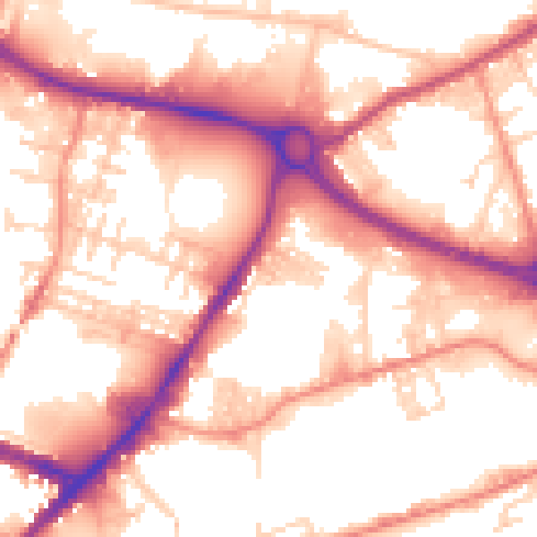Daytime road noise heatmap for BD21 4BQ