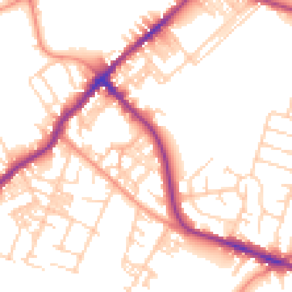 Daytime road noise heatmap for BD7 3NF