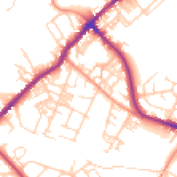 Daytime road noise heatmap for BD7 3NG