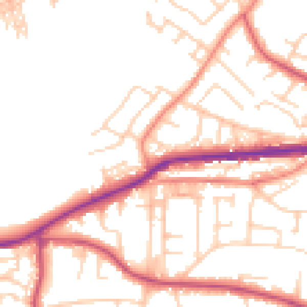 Daytime road noise heatmap for BD7 4AL