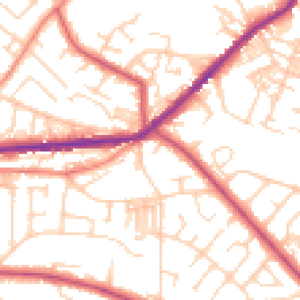Daytime road noise heatmap for BD7 4DS