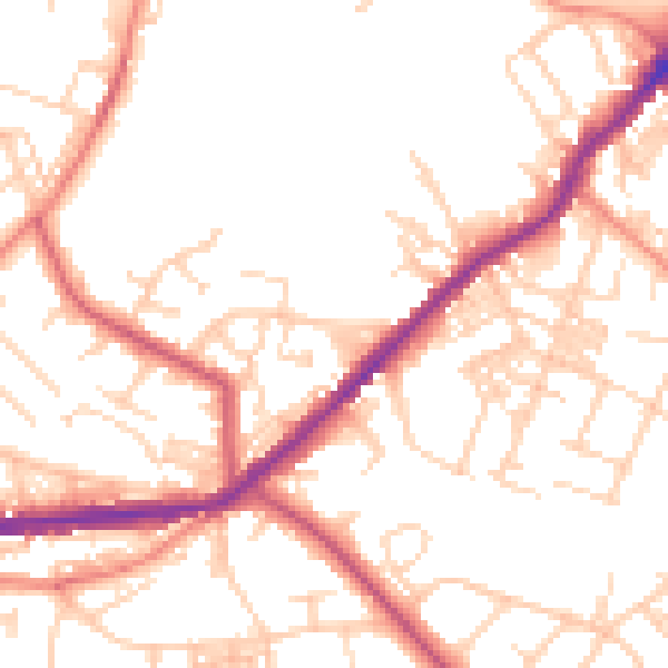 Daytime road noise heatmap for BD7 4PZ
