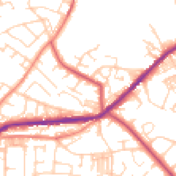 Daytime road noise heatmap for BD7 4QS