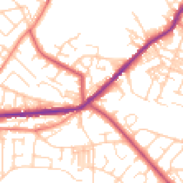 Daytime road noise heatmap for BD7 4QZ
