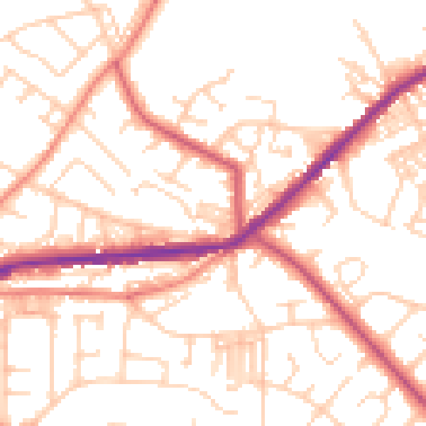 Daytime road noise heatmap for BD7 4RB