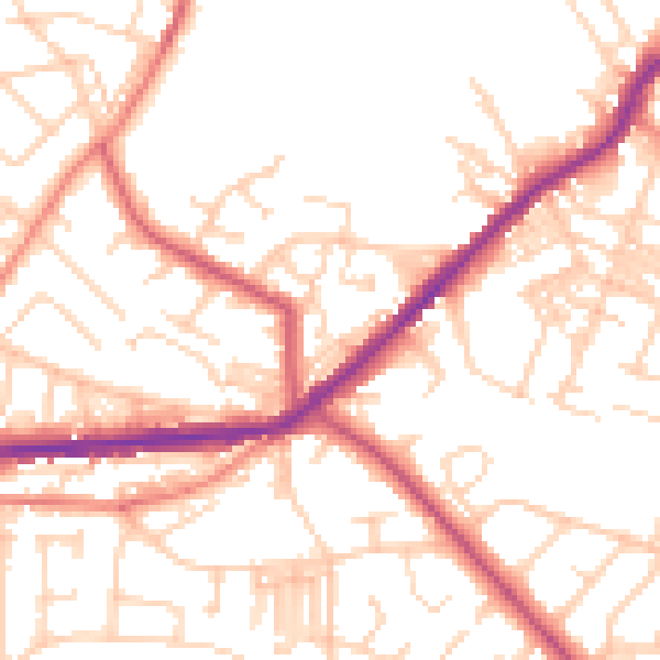 Daytime road noise heatmap for BD7 4RZ