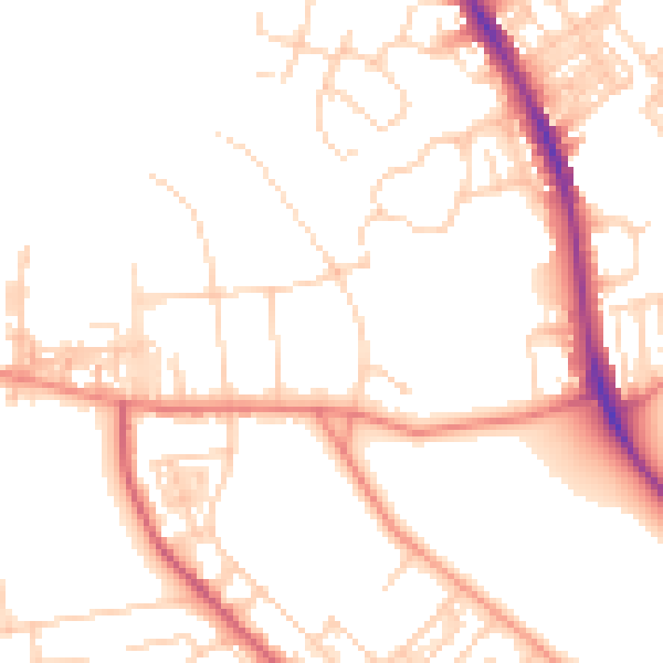 Daytime road noise heatmap for BD9 4DP