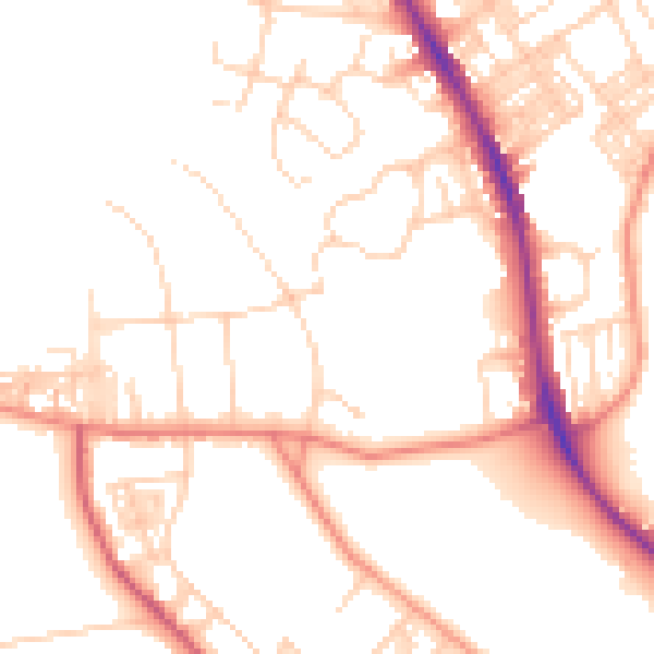 Daytime road noise heatmap for BD9 4DR