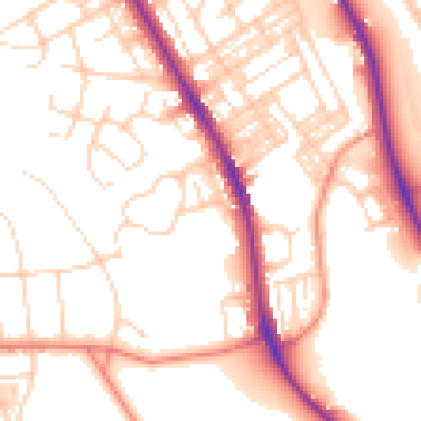 Daytime road noise heatmap for BD9 4DU