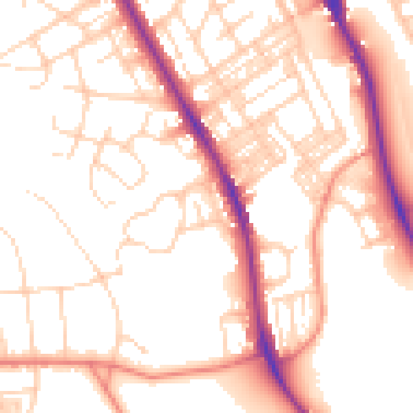 Daytime road noise heatmap for BD9 4DY