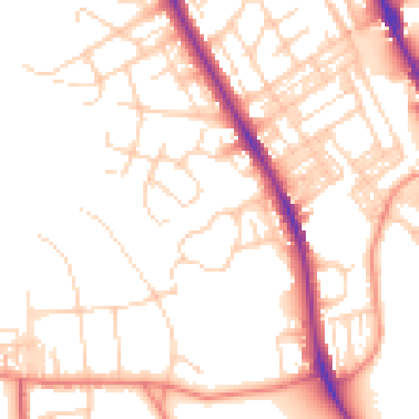 Daytime road noise heatmap for BD9 4DZ
