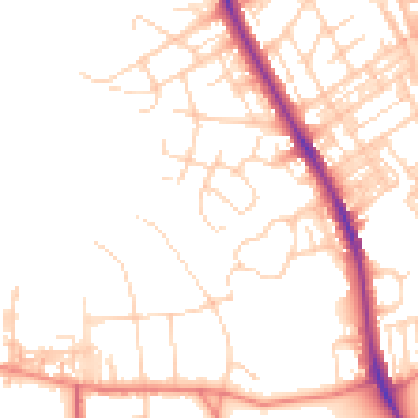 Daytime road noise heatmap for BD9 4ES
