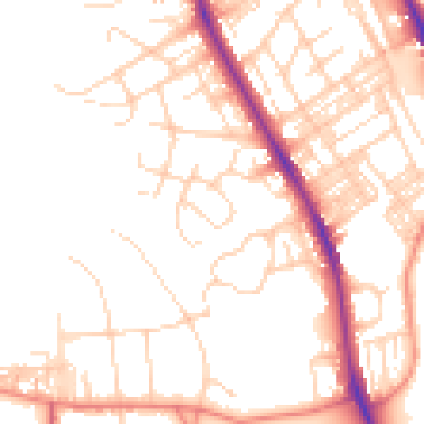 Daytime road noise heatmap for BD9 4EU