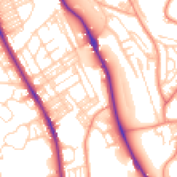 Daytime road noise heatmap for BD9 4HX