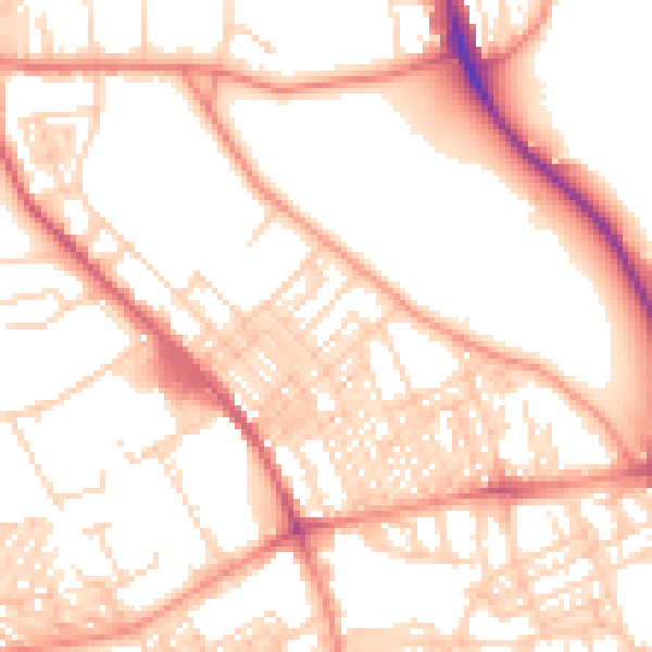 Daytime road noise heatmap for BD9 4PB