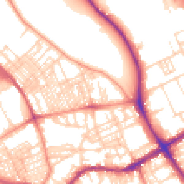 Daytime road noise heatmap for BD9 4QD