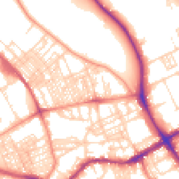 Daytime road noise heatmap for BD9 4QQ