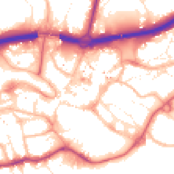 Daytime road noise heatmap for BH1 1AU