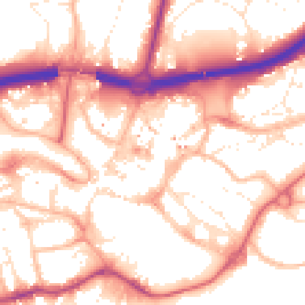 Daytime road noise heatmap for BH1 1DJ