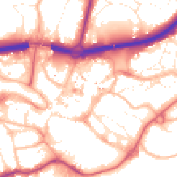 Daytime road noise heatmap for BH1 1EW