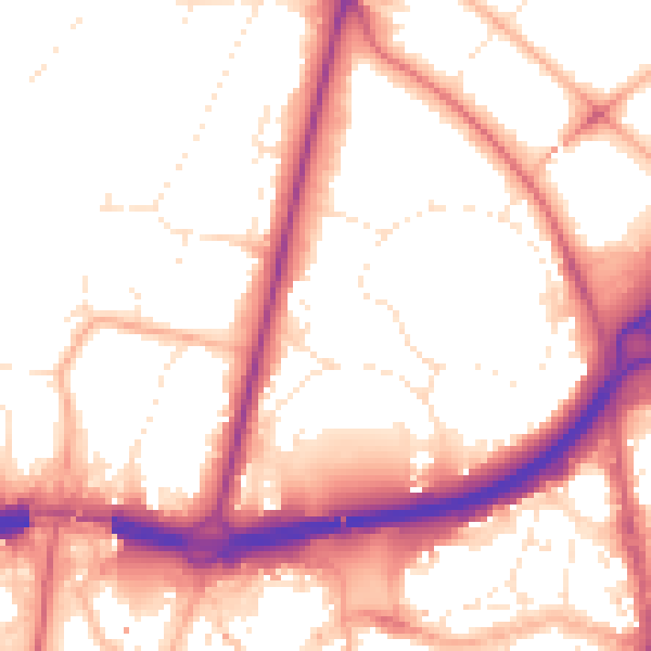 Daytime road noise heatmap for BH1 1JB