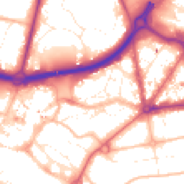 Daytime road noise heatmap for BH1 1JN