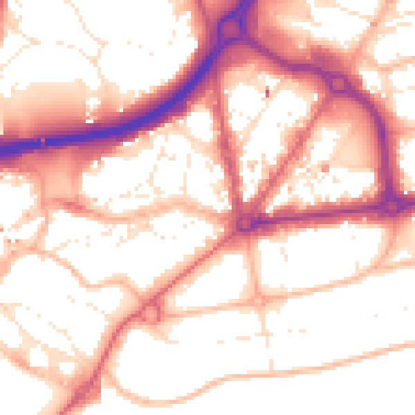 Daytime road noise heatmap for BH1 1JZ