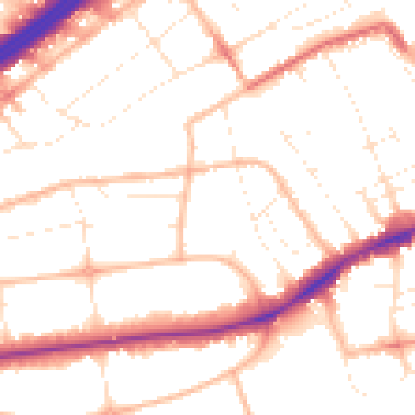 Daytime road noise heatmap for BH1 3BJ