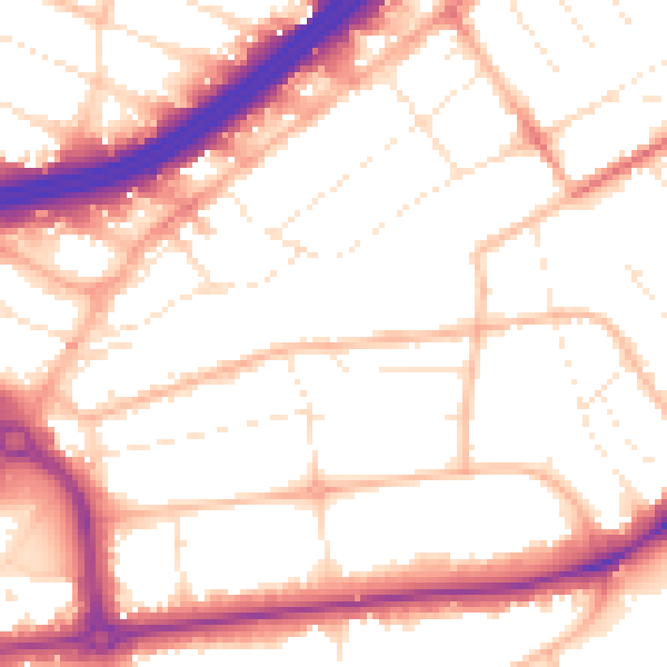 Daytime road noise heatmap for BH1 3SW