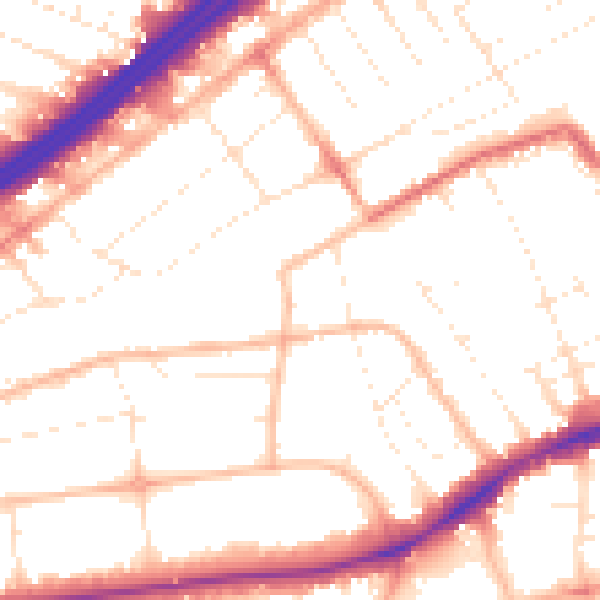 Daytime road noise heatmap for BH1 3SY