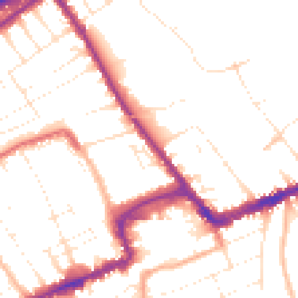 Daytime road noise heatmap for BH1 4JP