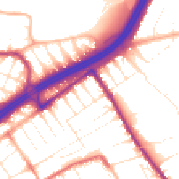 Daytime road noise heatmap for BH1 4NT