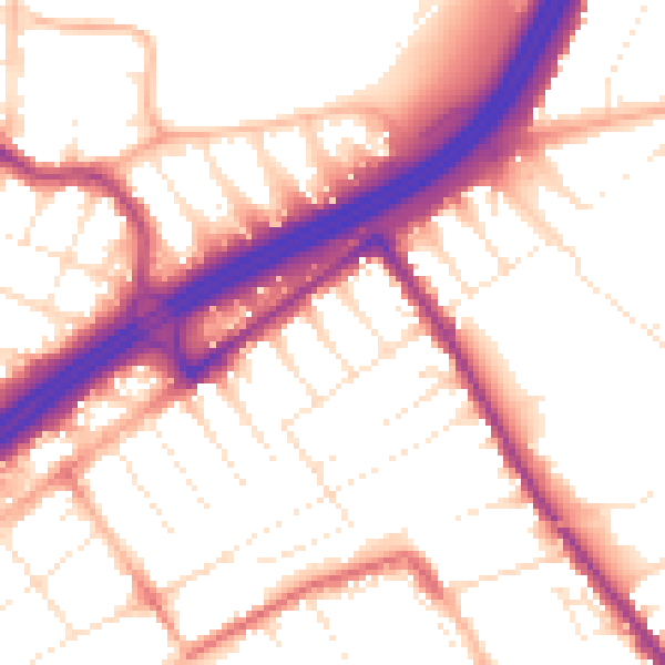 Daytime road noise heatmap for BH1 4NU