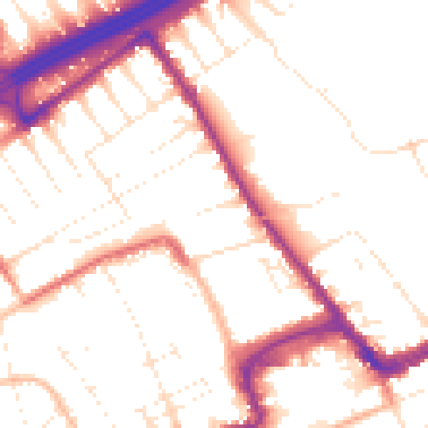 Daytime road noise heatmap for BH1 4NW