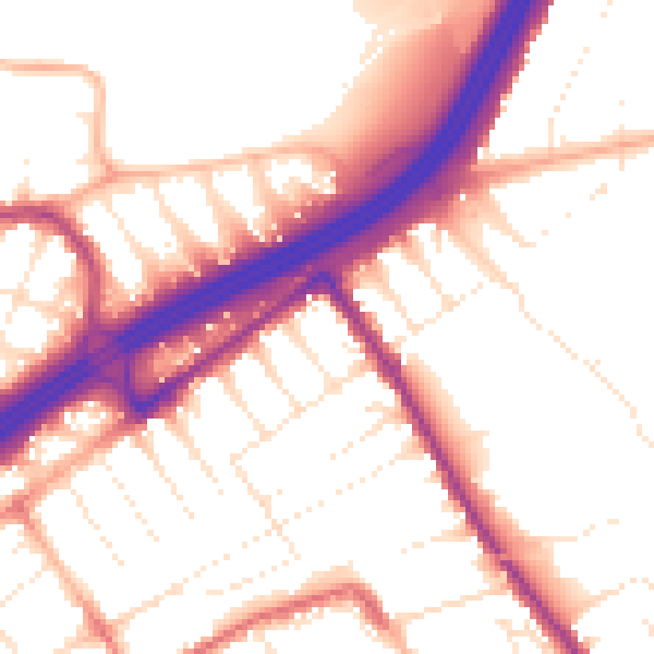 Daytime road noise heatmap for BH1 4NY