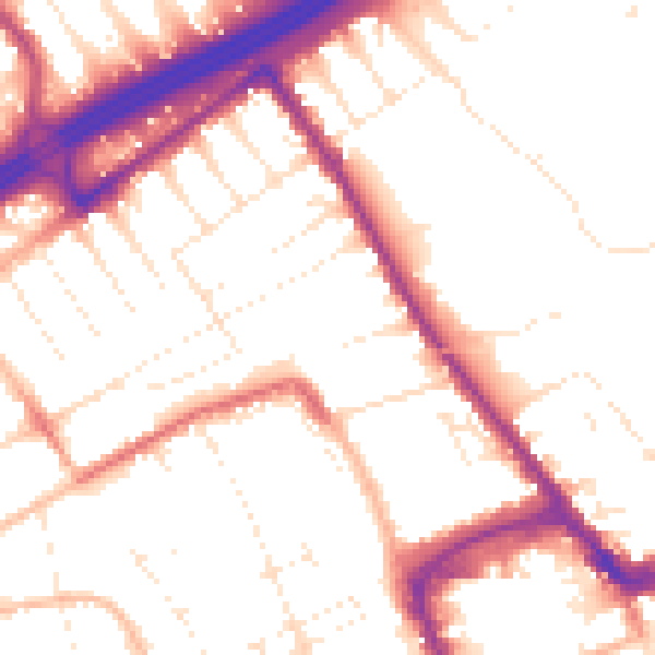 Daytime road noise heatmap for BH1 4PB