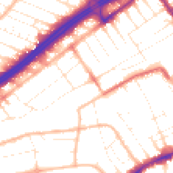 Daytime road noise heatmap for BH1 4RA