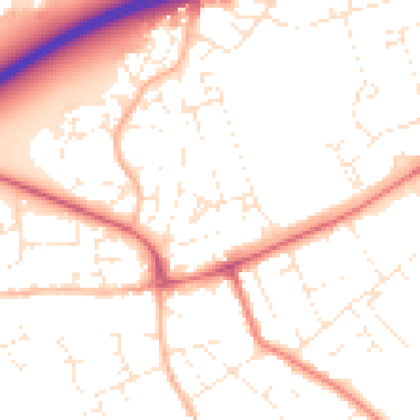 Daytime road noise heatmap for BH23 3AQ