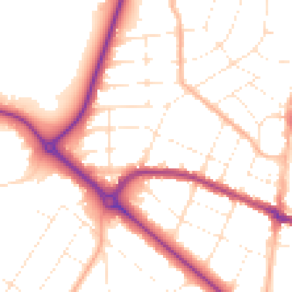 Daytime road noise heatmap for BH9 2JX