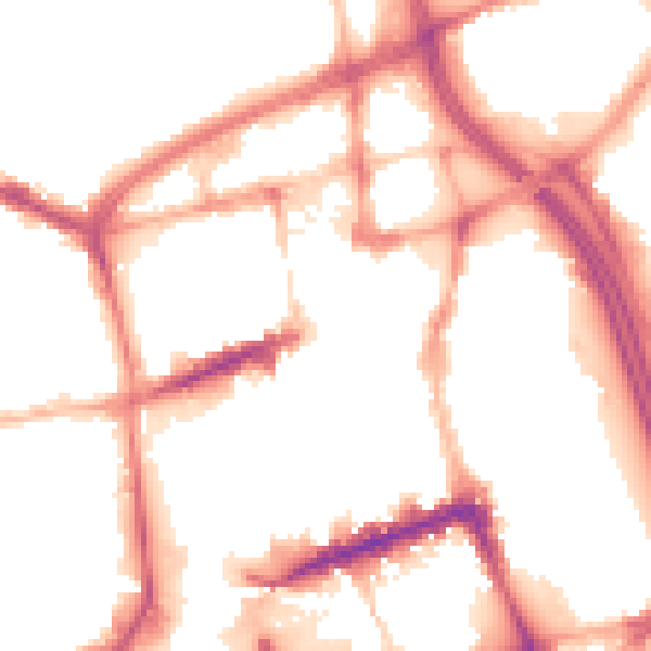 Night-time road noise heatmap for BL1 1BG
