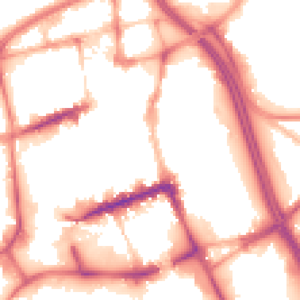 Night-time road noise heatmap for BL1 1DW